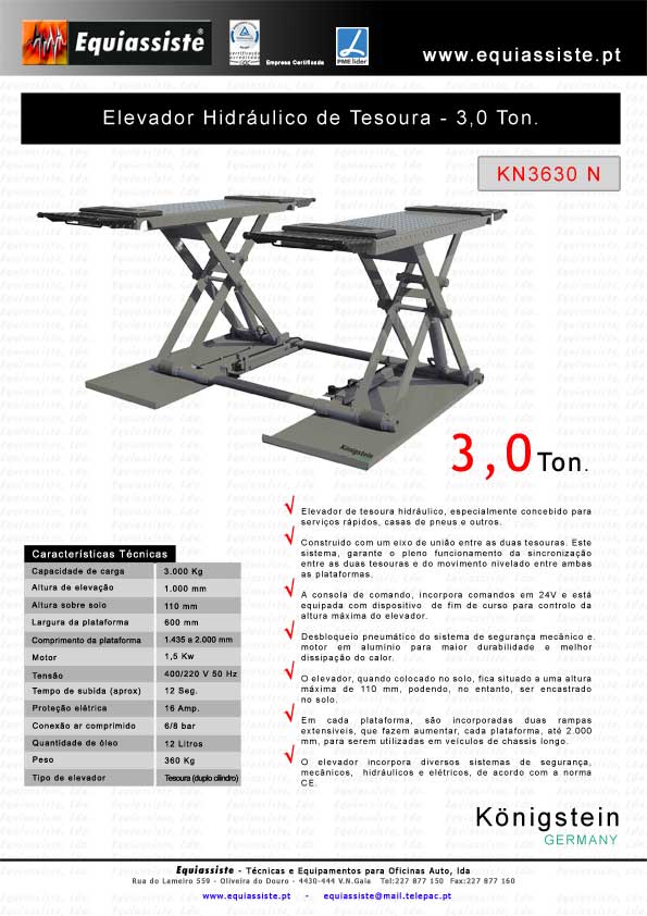 Konigstein Elevador automovel Hidráulico portatil para serviço de pneus